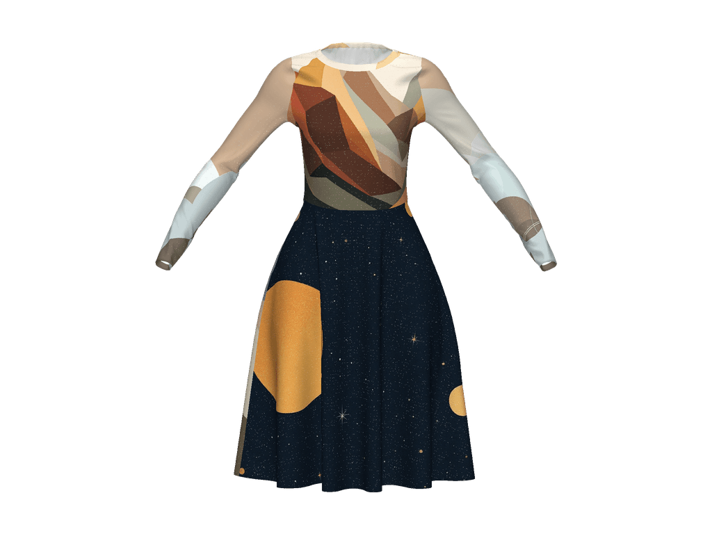 All-Over Print Long Sleeve Midi Dress