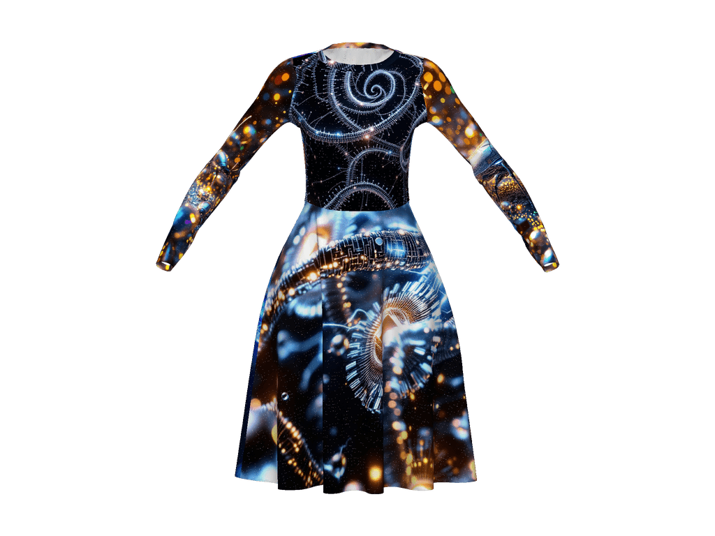 All-Over Print Long Sleeve Midi Dress