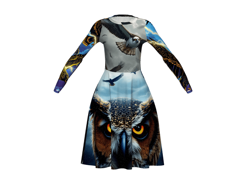 All-Over Print Long Sleeve Midi Dress