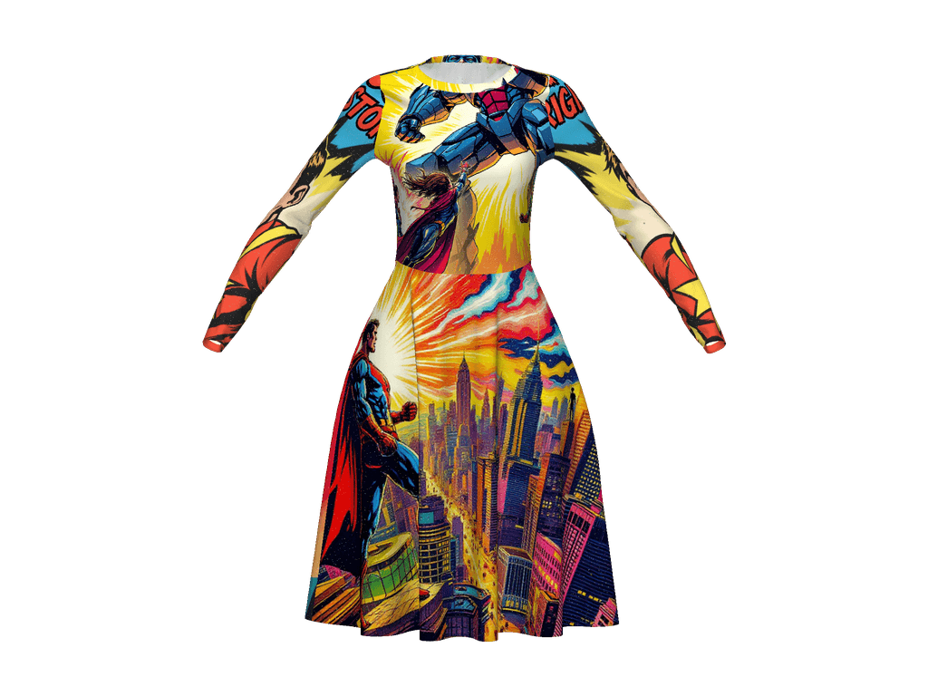 All-Over Print Long Sleeve Midi Dress