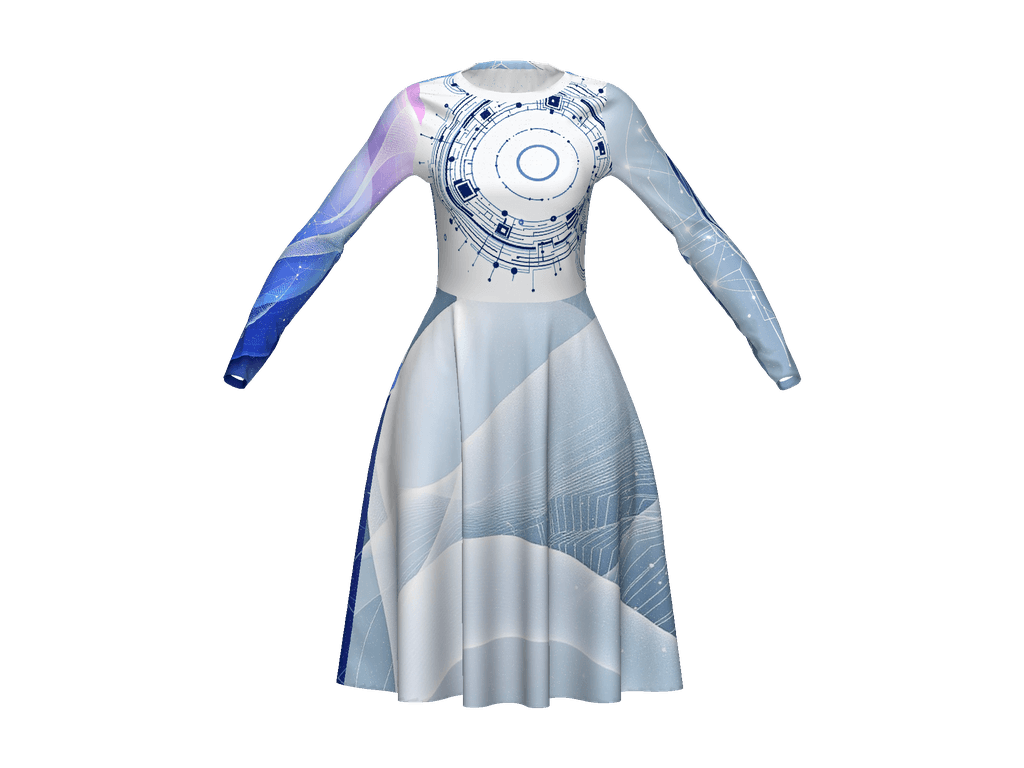 All-Over Print Long Sleeve Midi Dress