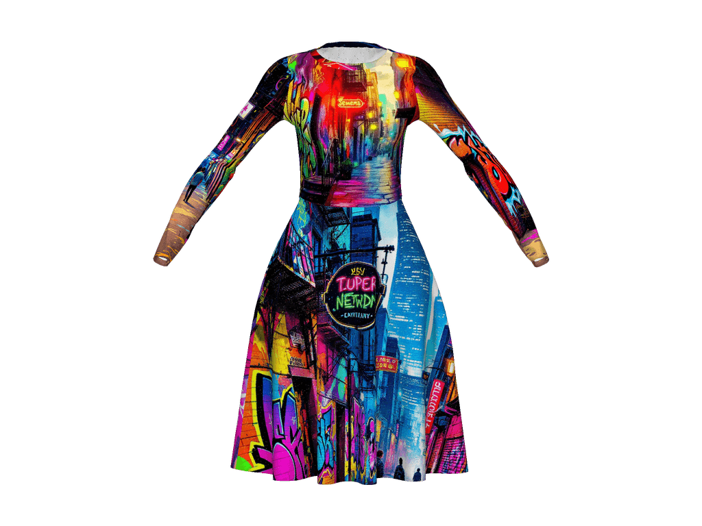 All-Over Print Long Sleeve Midi Dress