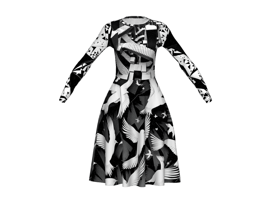 All-Over Print Long Sleeve Midi Dress