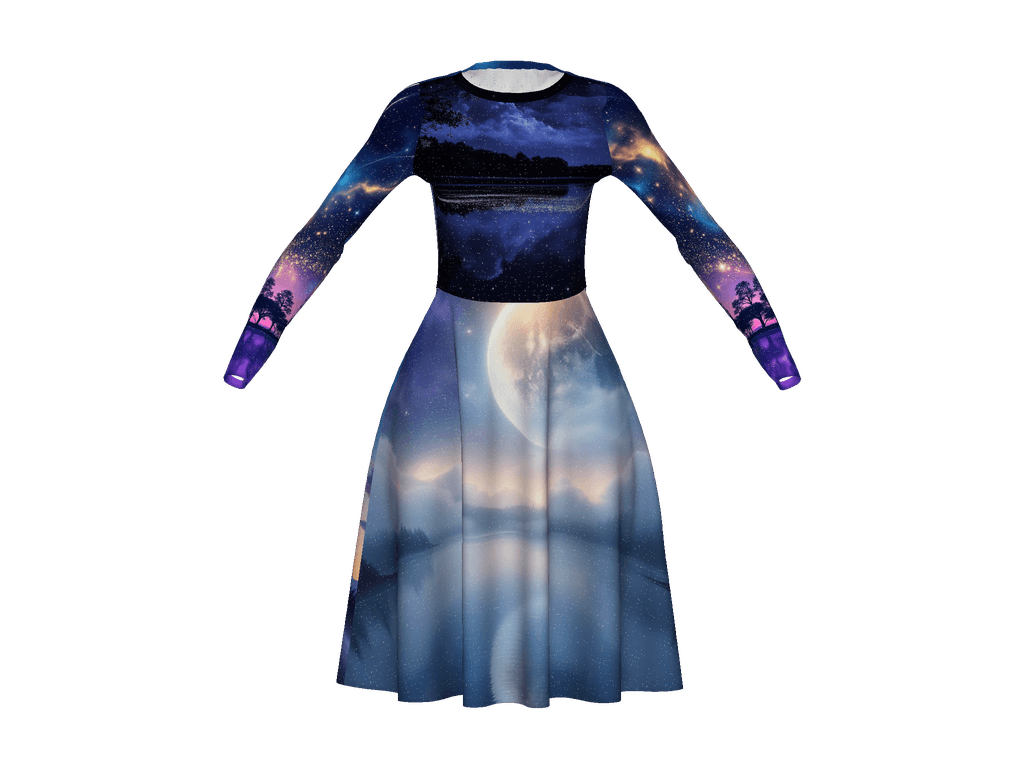 All-Over Print Long Sleeve Midi Dress