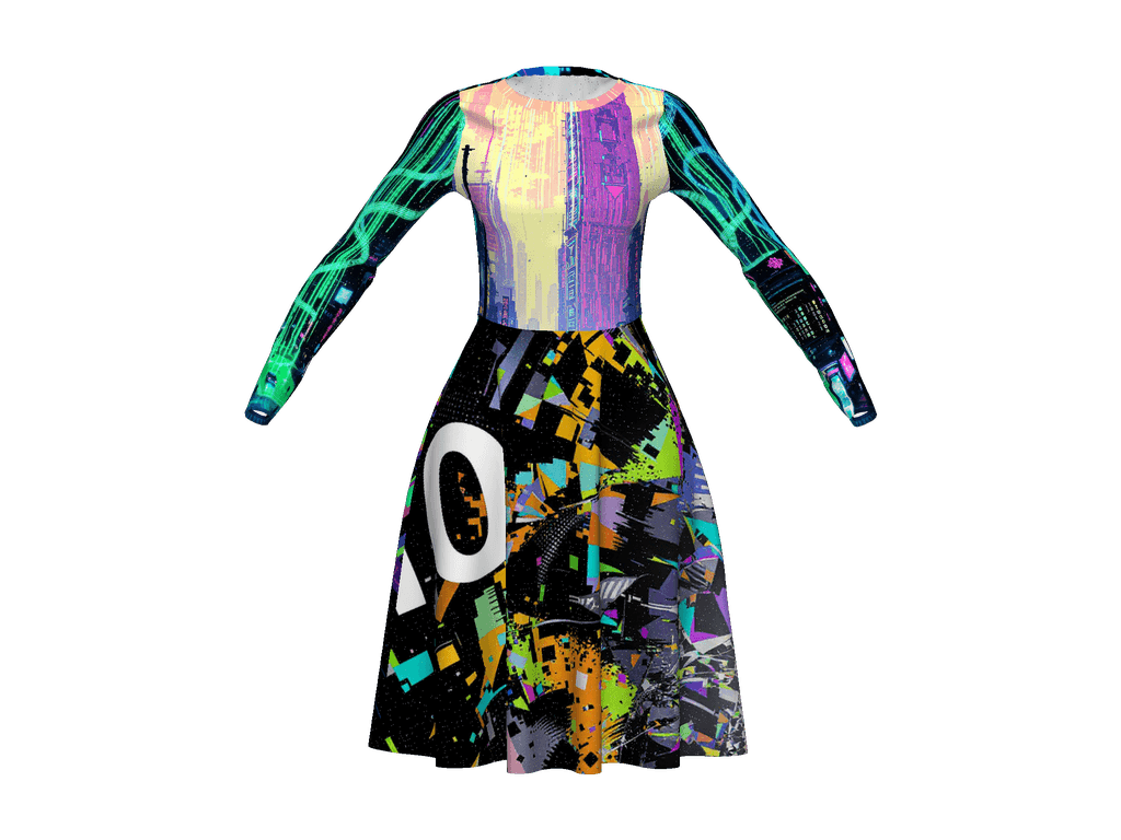 All-Over Print Long Sleeve Midi Dress