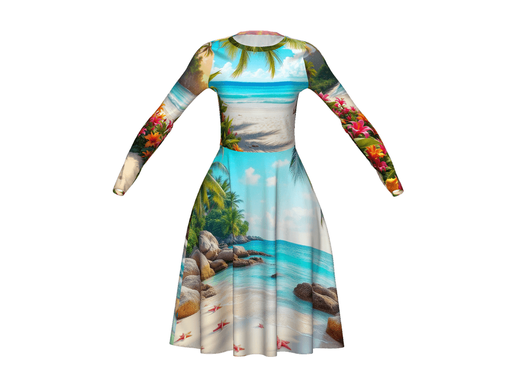 All-Over Print Long Sleeve Midi Dress