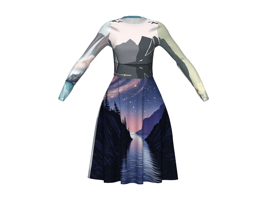 All-Over Print Long Sleeve Midi Dress