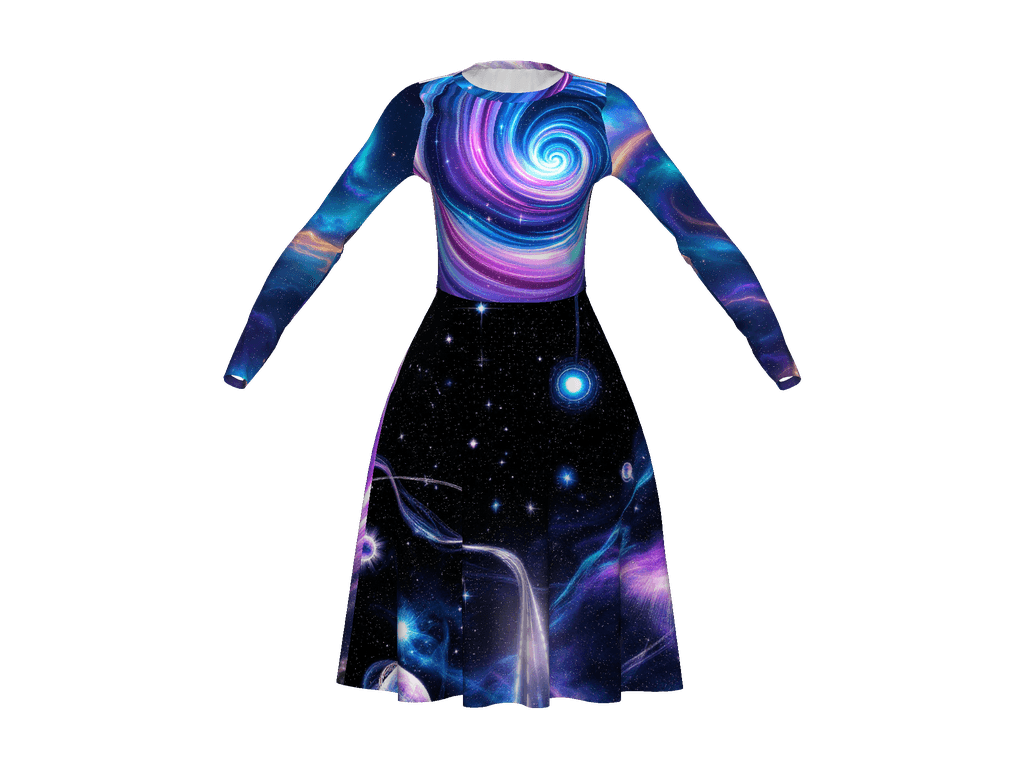 All-Over Print Long Sleeve Midi Dress