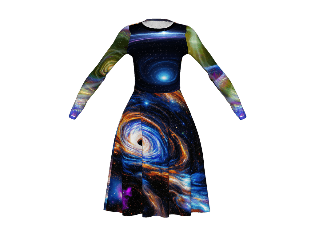 All-Over Print Long Sleeve Midi Dress