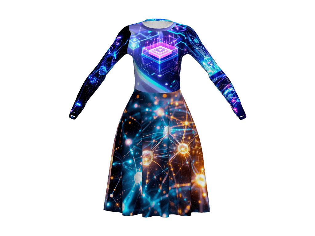 All-Over Print Long Sleeve Midi Dress