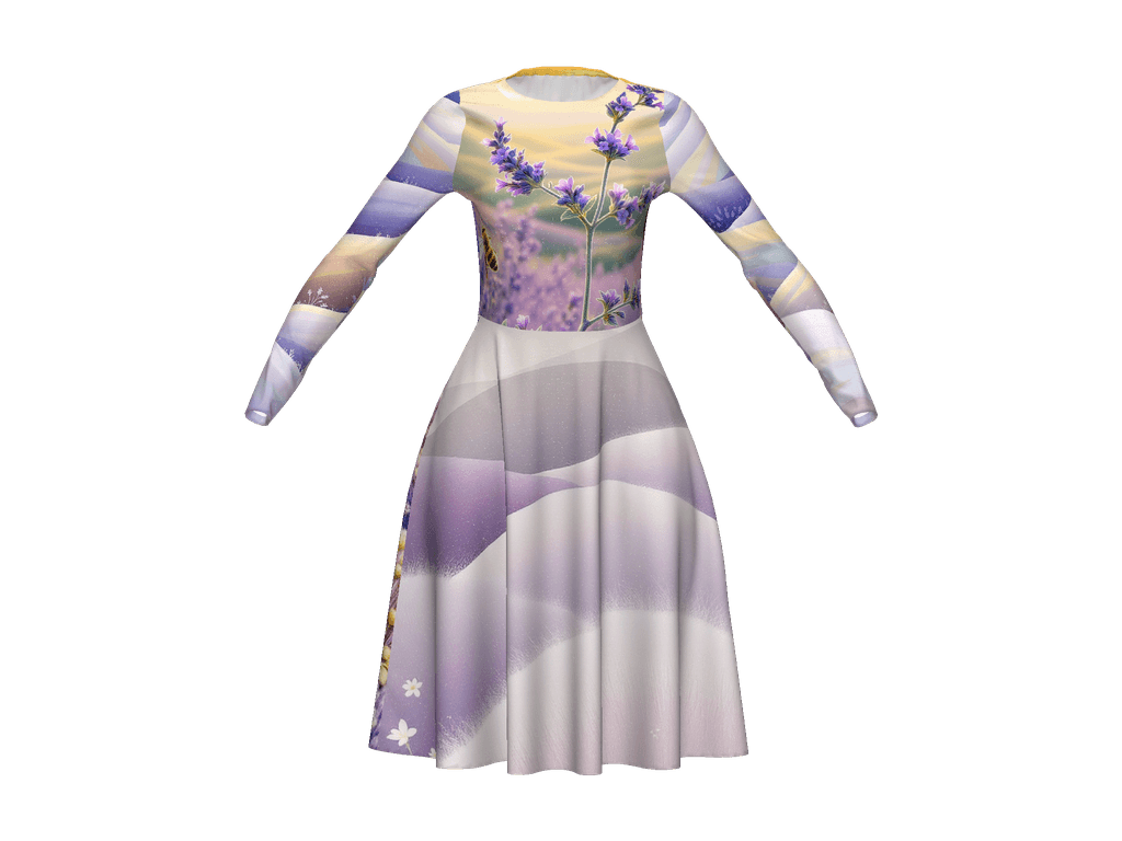 All-Over Print Long Sleeve Midi Dress