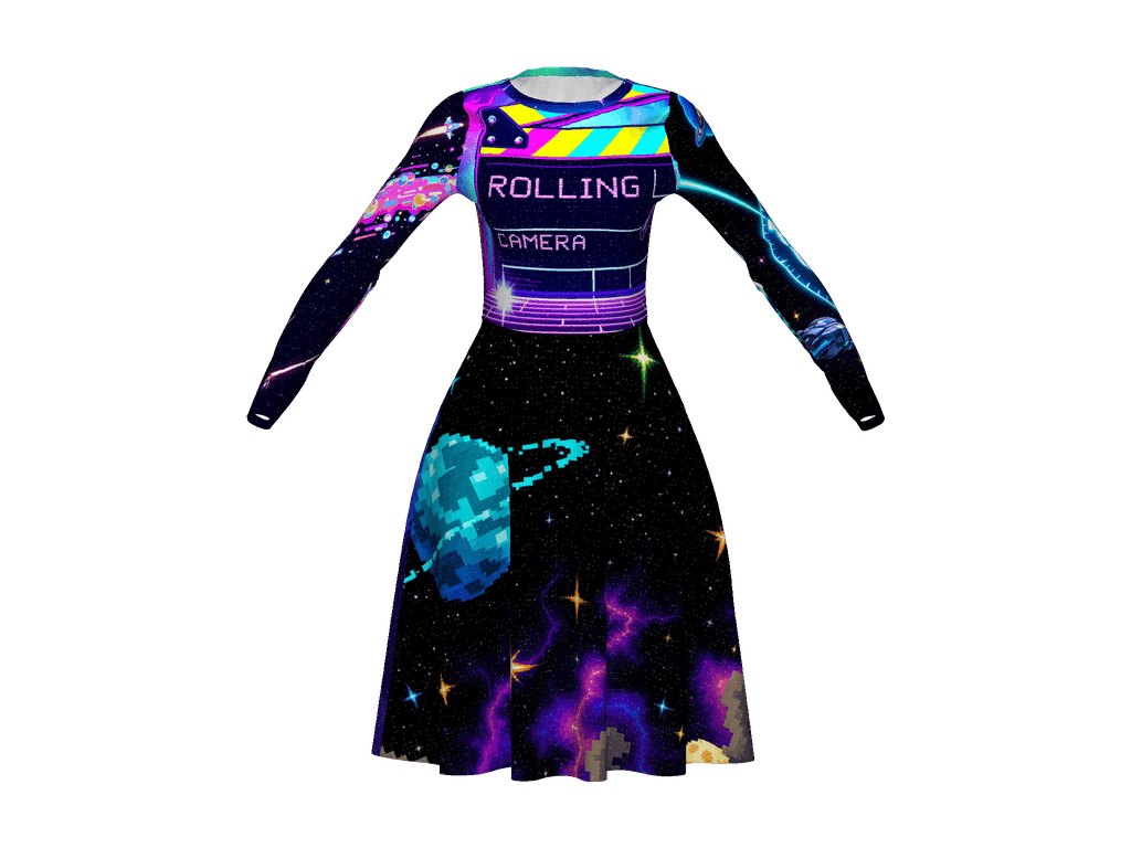 All-Over Print Long Sleeve Midi Dress