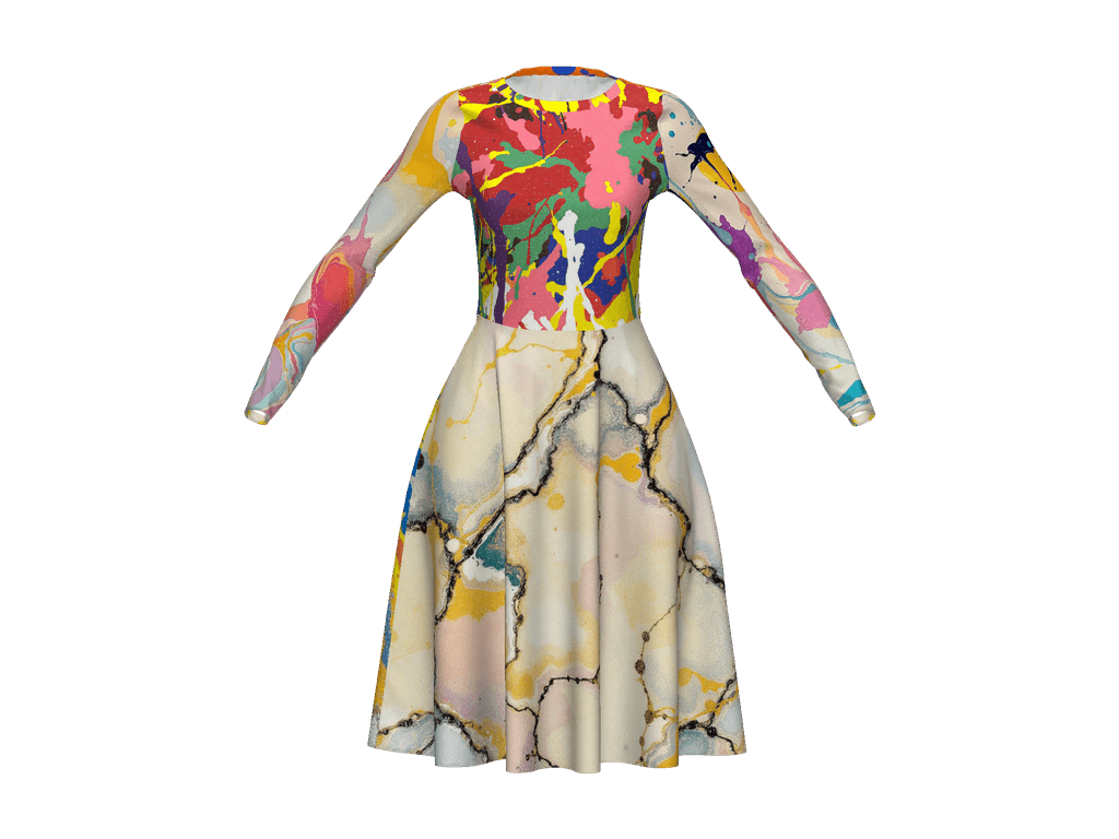 All-Over Print Long Sleeve Midi Dress