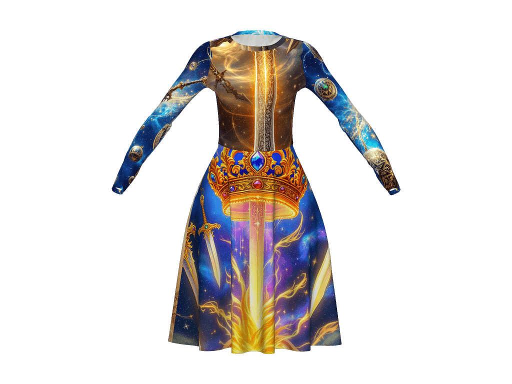 All-Over Print Long Sleeve Midi Dress