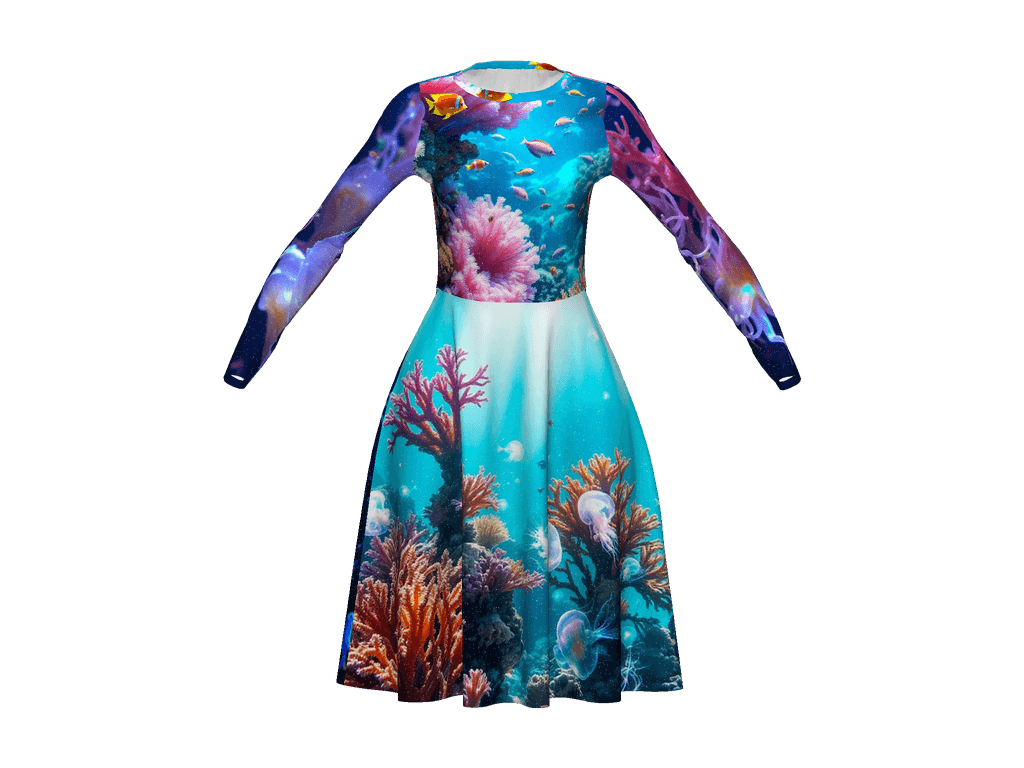 All-Over Print Long Sleeve Midi Dress