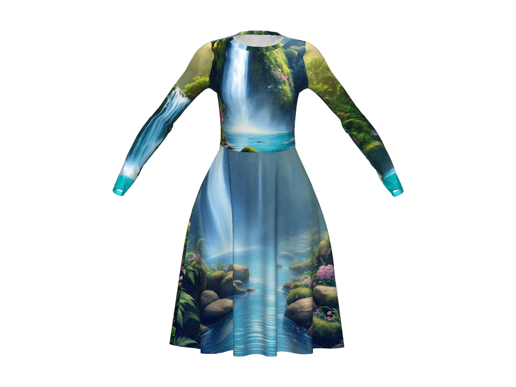 All-Over Print Long Sleeve Midi Dress