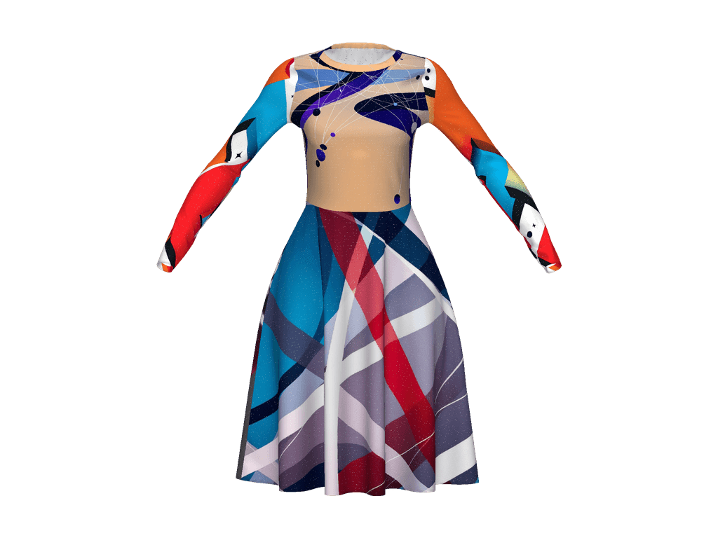 All-Over Print Long Sleeve Midi Dress