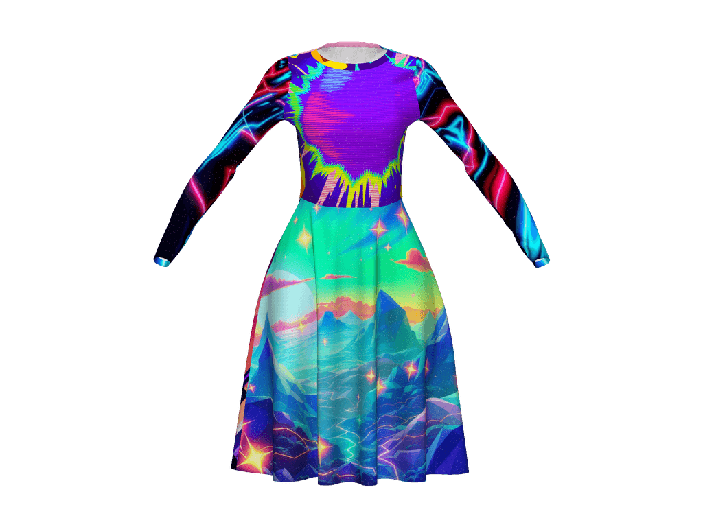 All-Over Print Long Sleeve Midi Dress