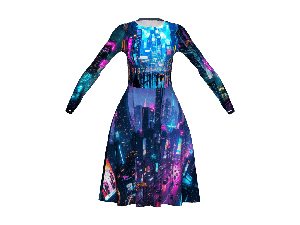 All-Over Print Long Sleeve Midi Dress