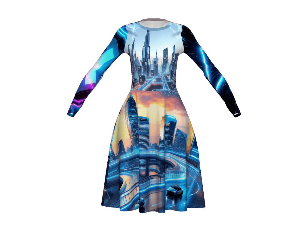 All-Over Print Long Sleeve Midi Dress