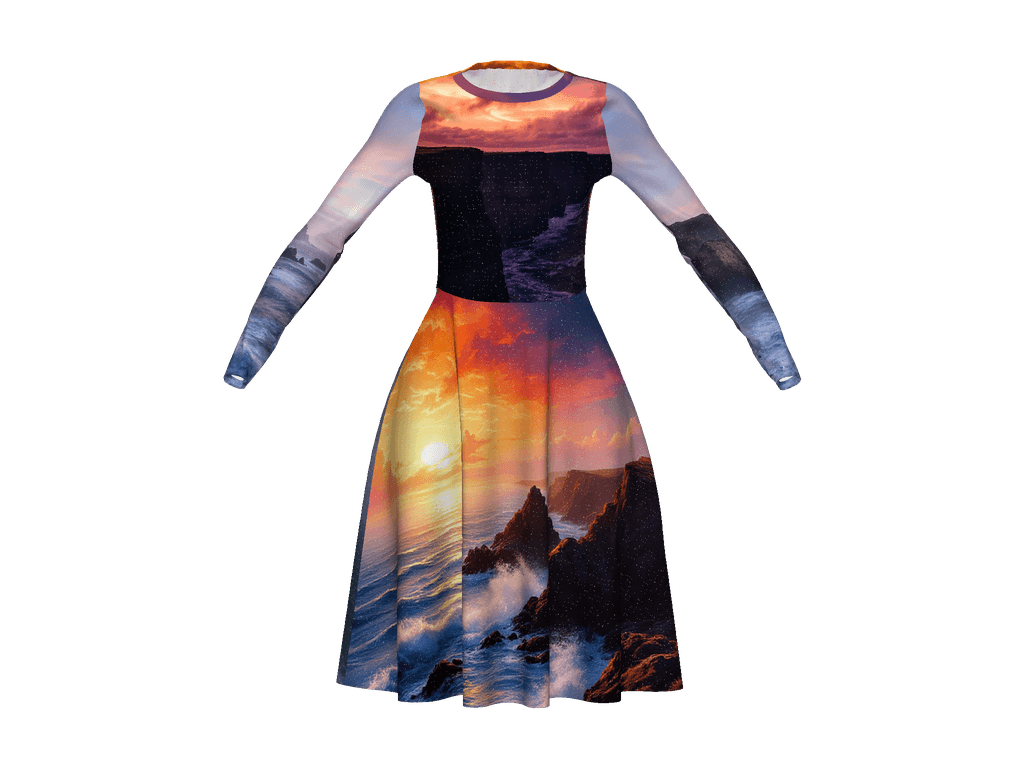 All-Over Print Long Sleeve Midi Dress