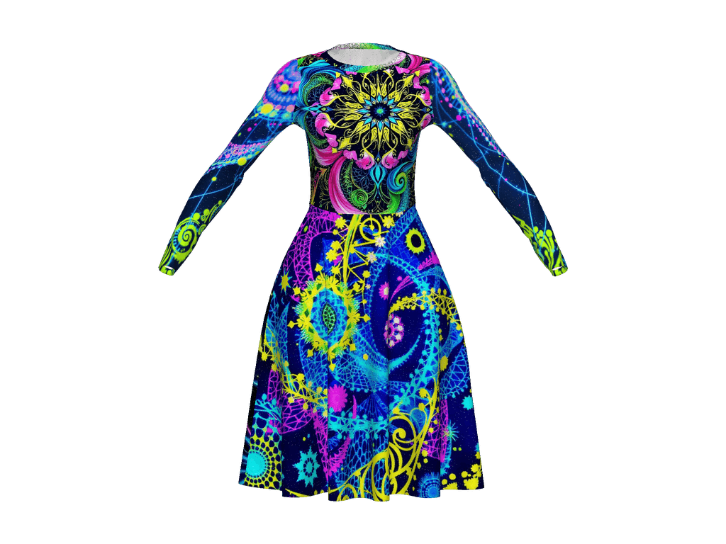 All-Over Print Long Sleeve Midi Dress