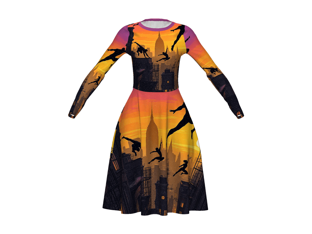 All-Over Print Long Sleeve Midi Dress