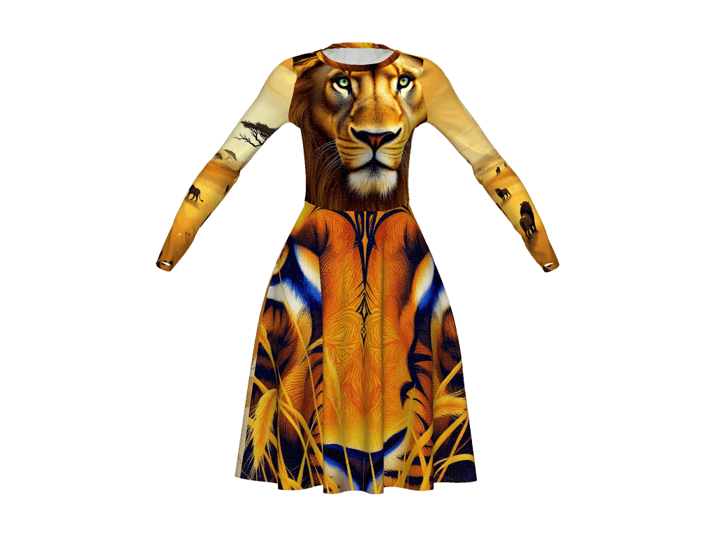 All-Over Print Long Sleeve Midi Dress