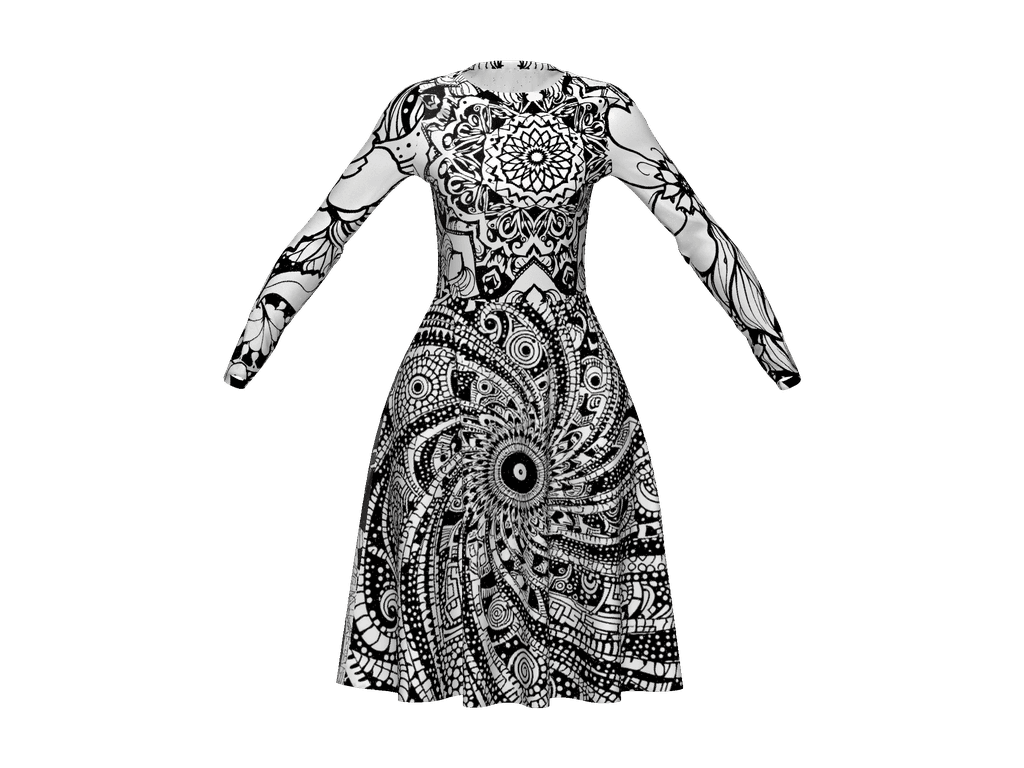 All-Over Print Long Sleeve Midi Dress