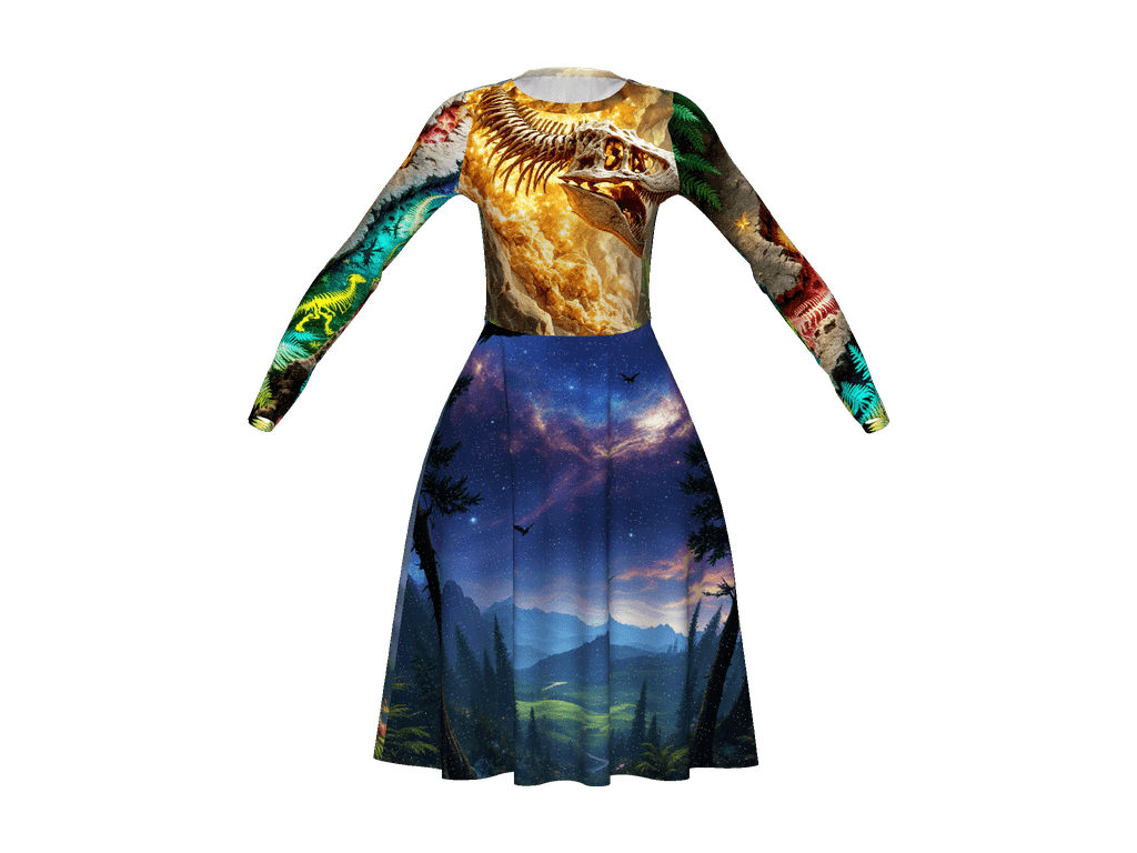 All-Over Print Long Sleeve Midi Dress