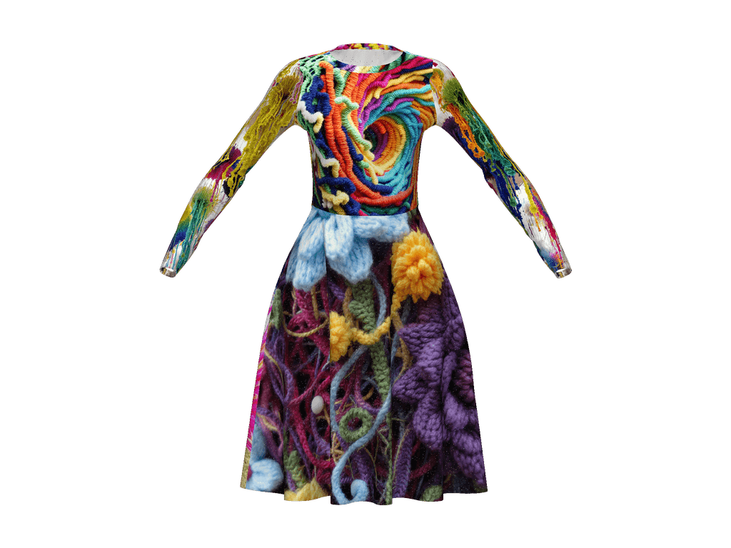 All-Over Print Long Sleeve Midi Dress