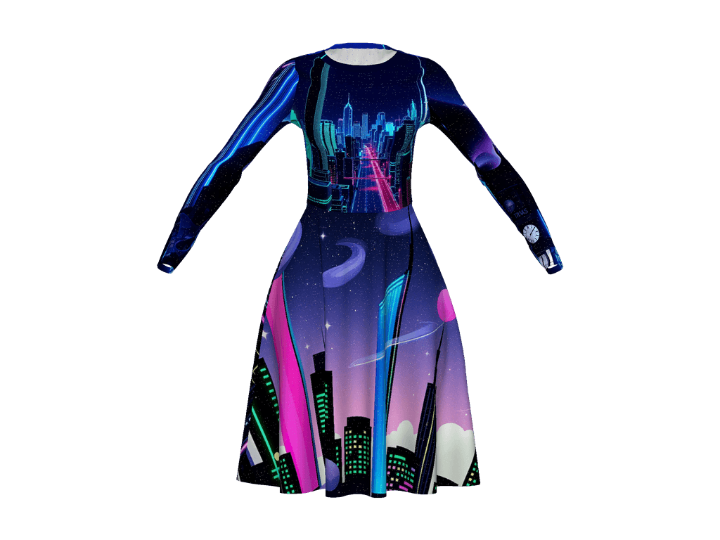 All-Over Print Long Sleeve Midi Dress