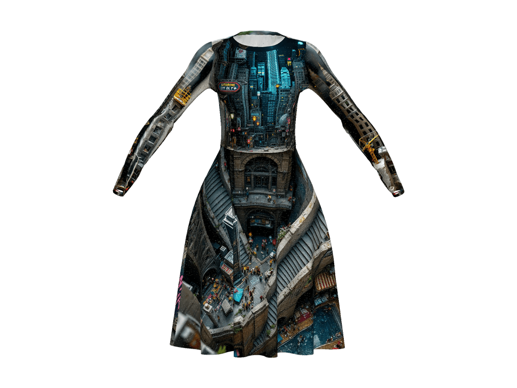 All-Over Print Long Sleeve Midi Dress