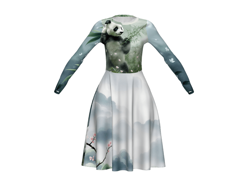 All-Over Print Long Sleeve Midi Dress