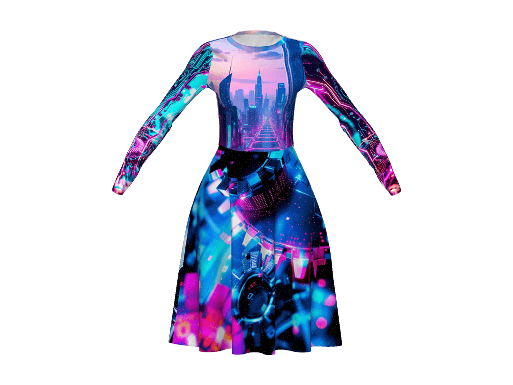 All-Over Print Long Sleeve Midi Dress