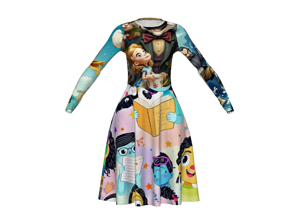 All-Over Print Long Sleeve Midi Dress