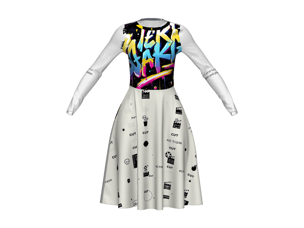 All-Over Print Long Sleeve Midi Dress