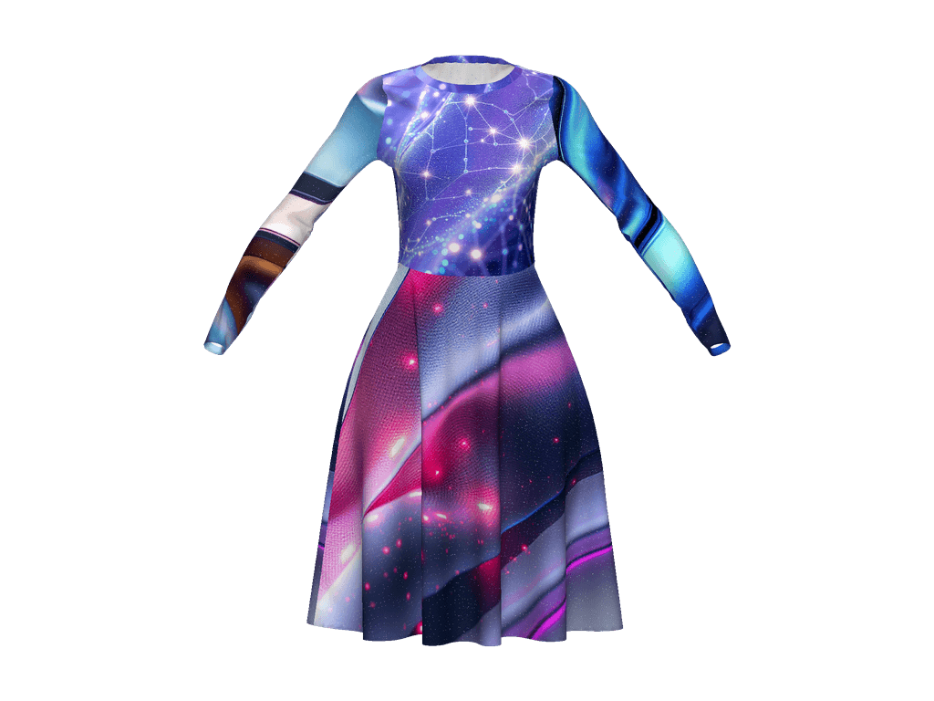 All-Over Print Long Sleeve Midi Dress