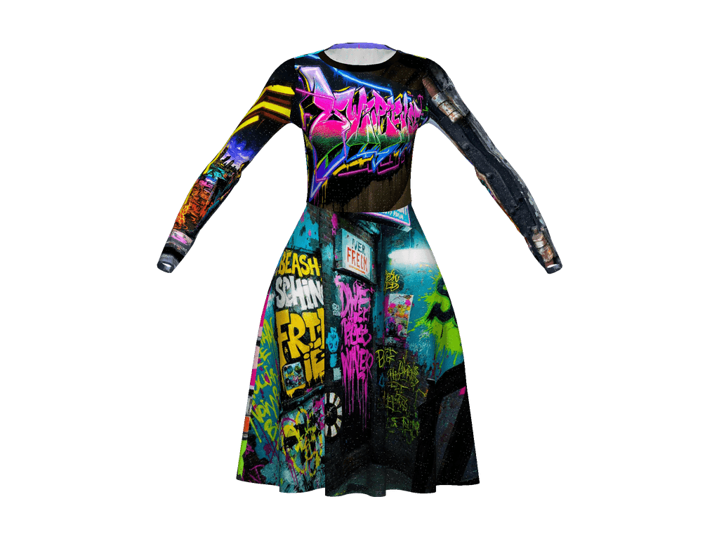 All-Over Print Long Sleeve Midi Dress