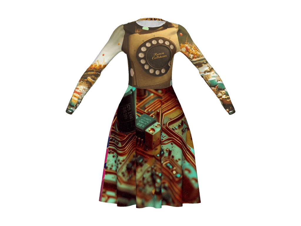 All-Over Print Long Sleeve Midi Dress