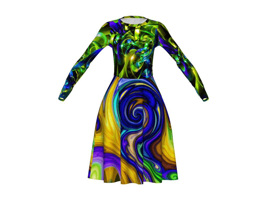 All-Over Print Long Sleeve Midi Dress