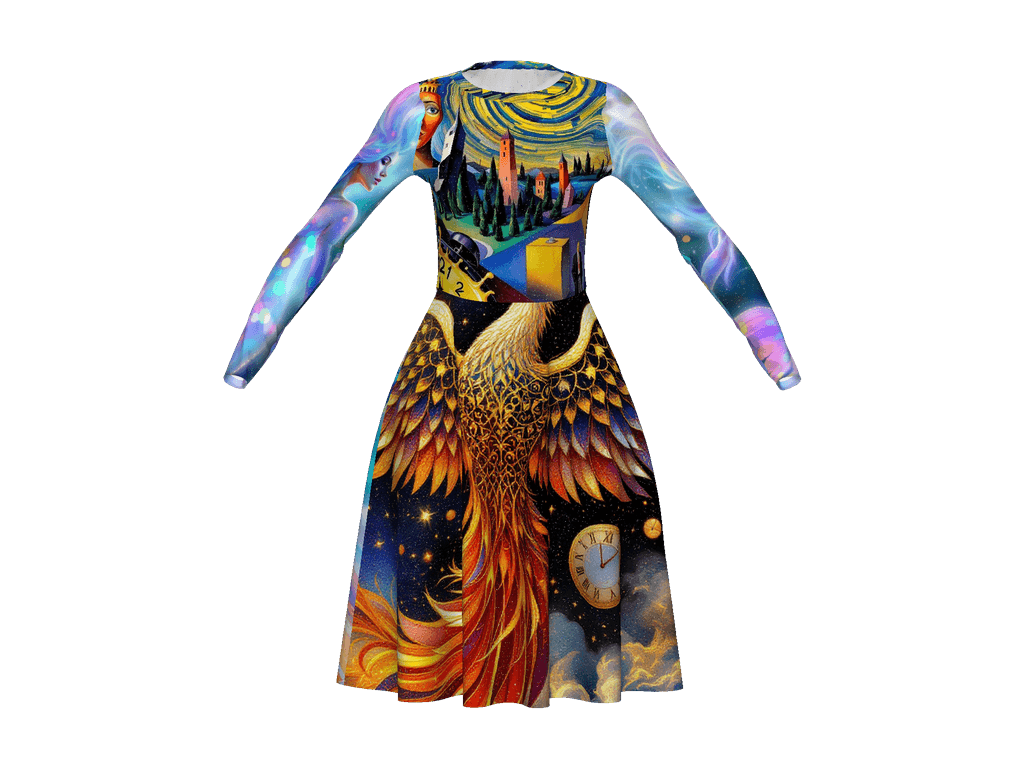 All-Over Print Long Sleeve Midi Dress