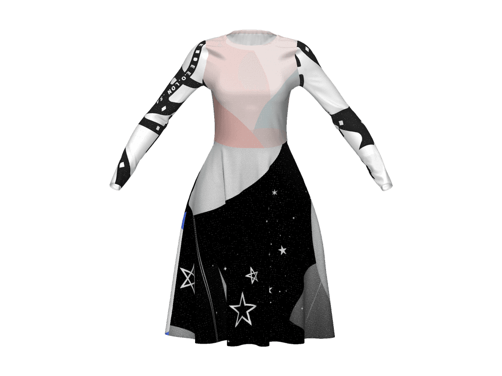 All-Over Print Long Sleeve Midi Dress