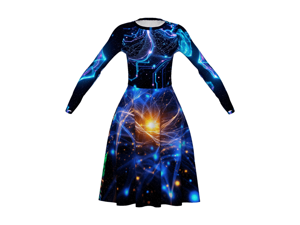 All-Over Print Long Sleeve Midi Dress