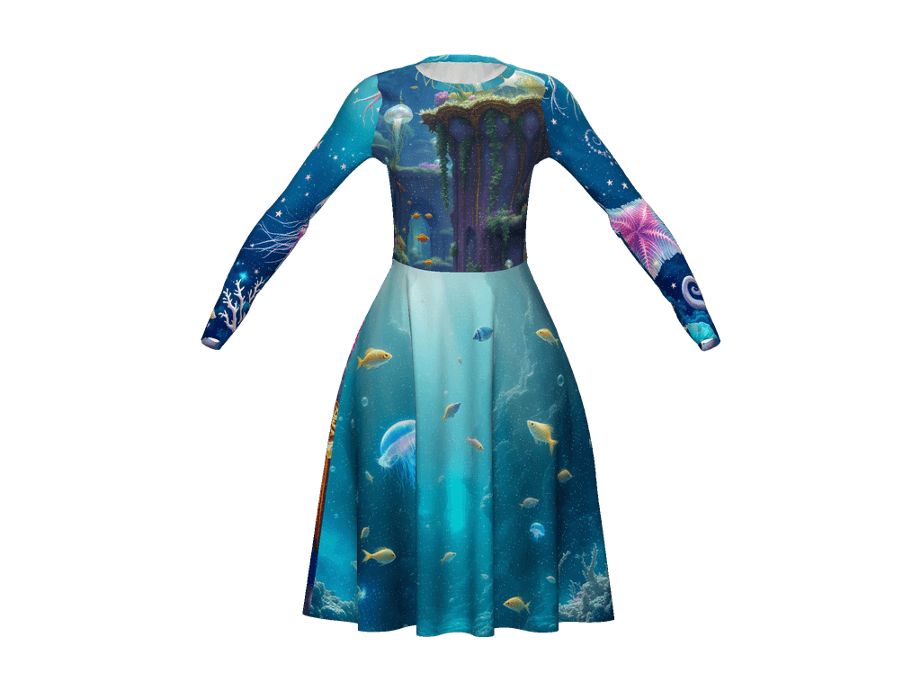 All-Over Print Long Sleeve Midi Dress