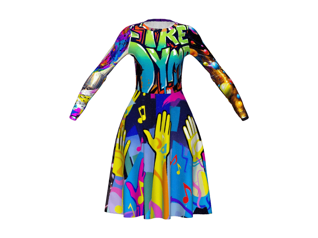 All-Over Print Long Sleeve Midi Dress