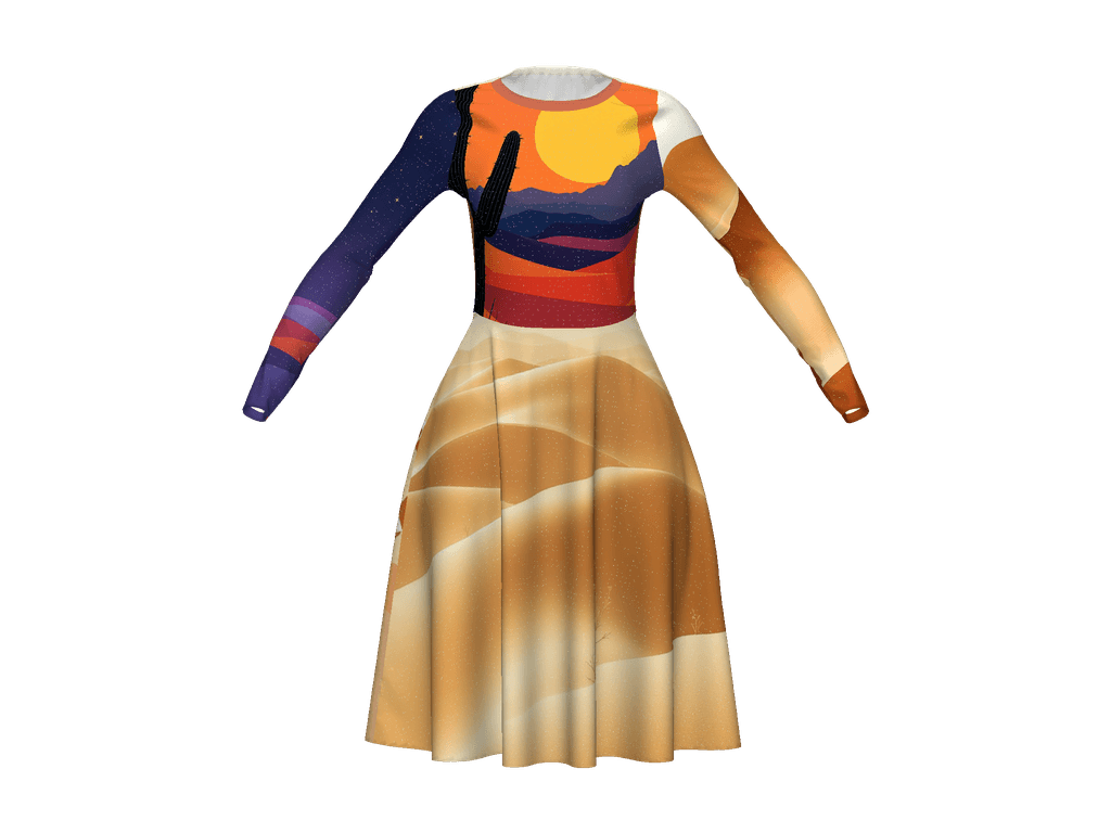 All-Over Print Long Sleeve Midi Dress