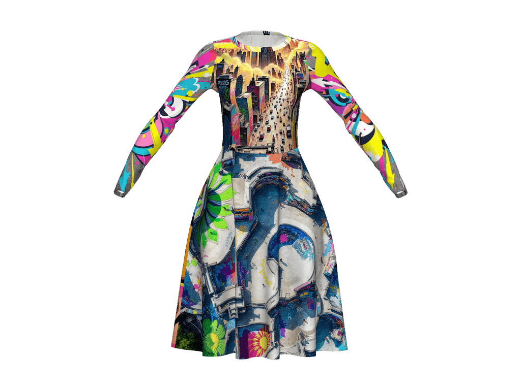 All-Over Print Long Sleeve Midi Dress