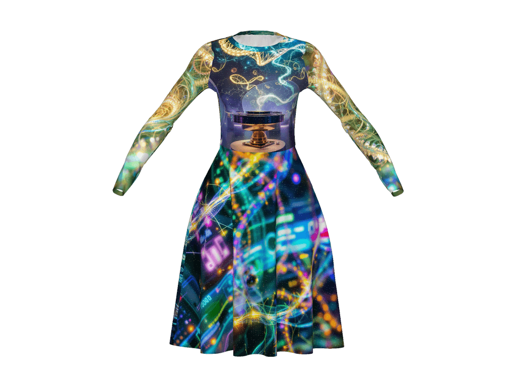 All-Over Print Long Sleeve Midi Dress