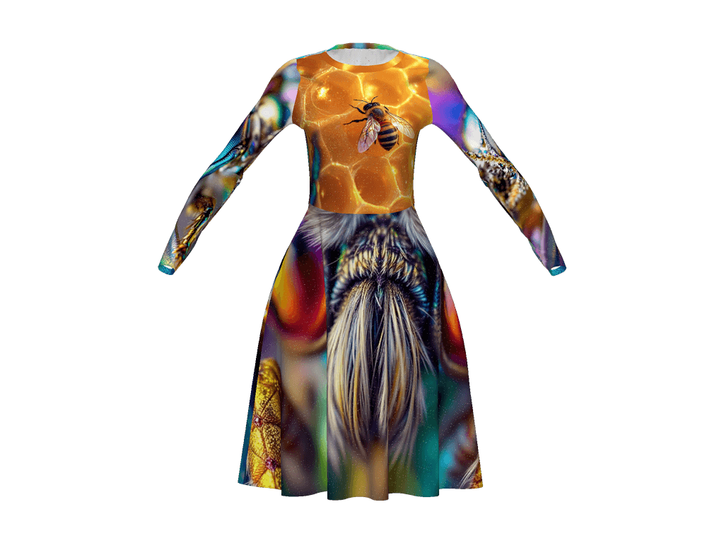 All-Over Print Long Sleeve Midi Dress